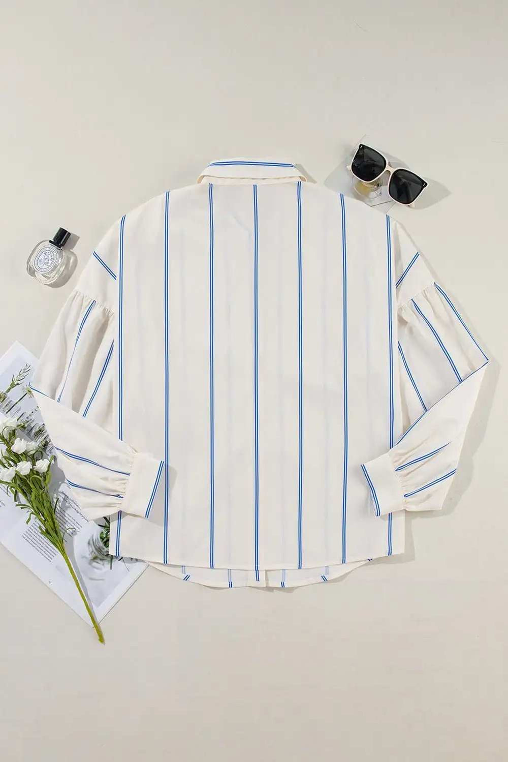 Striped Collared Neck Long Sleeve Shirt - Trendsi - Flyclothing LLC