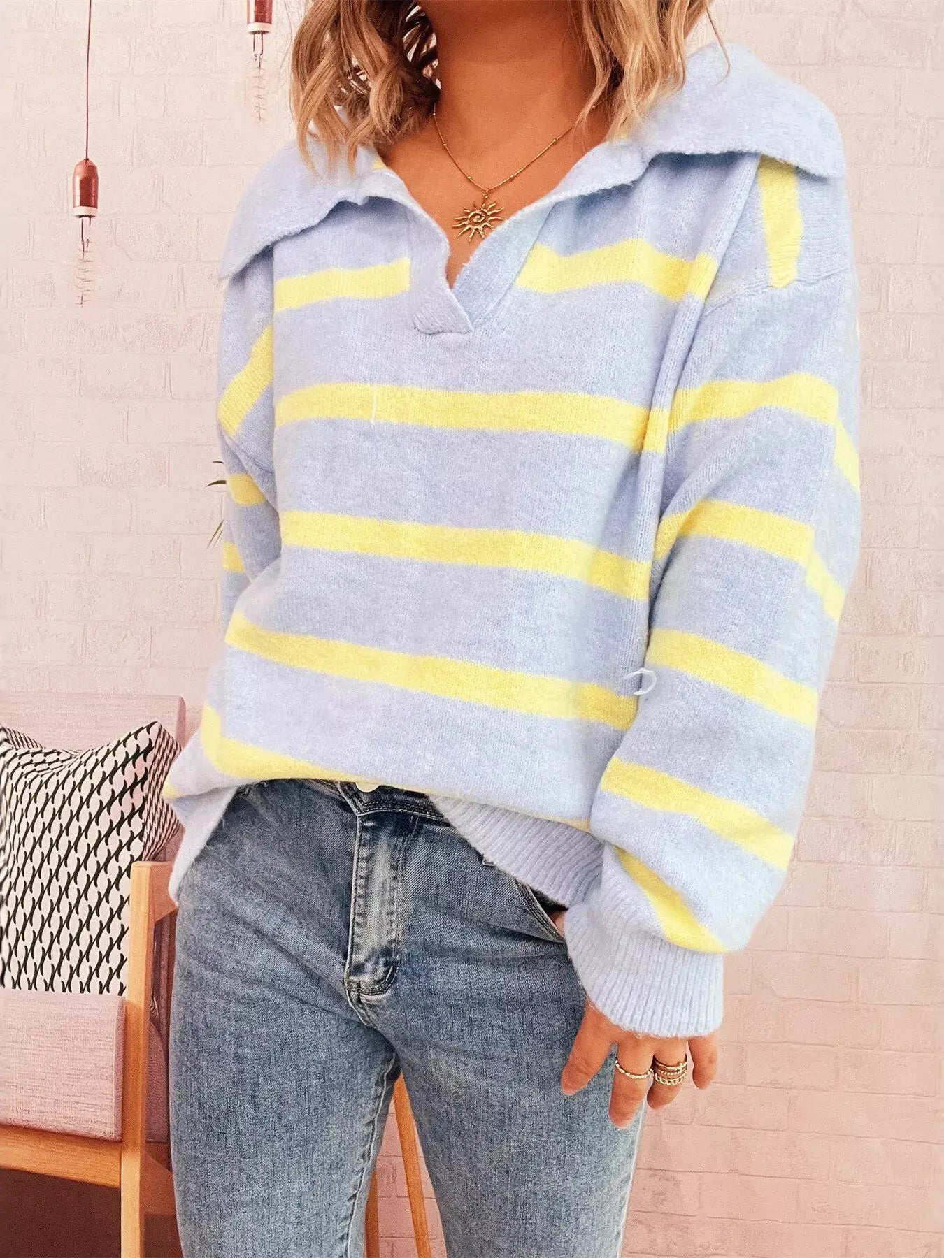 Striped Dropped Shoulder Sweater - Trendsi - Flyclothing LLC