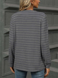 Striped Notched Long Sleeve T-Shirt - Trendsi - Flyclothing LLC