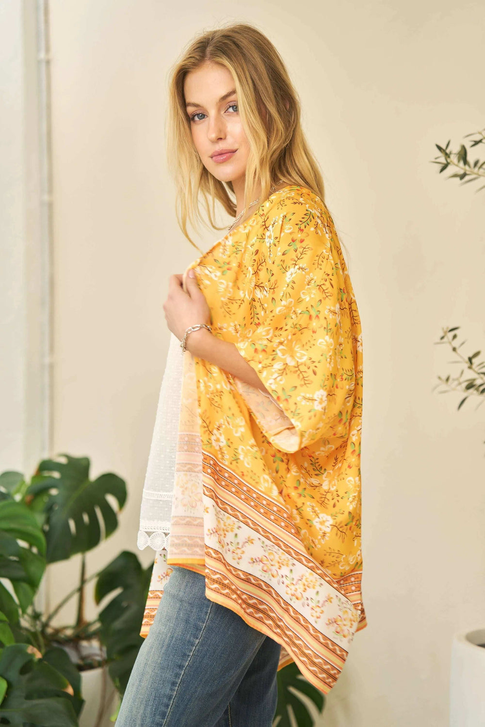Davi & Dani Floral Printed Short Sleeve Loose Fit Kimono Cover Up - Trendsi - Flyclothing LLC