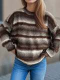 Gradient Round Neck Dropped Shoulder Sweater - Trendsi - Flyclothing LLC