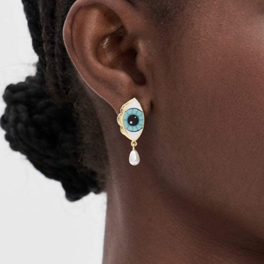 Stainless Steel Blue-eyed Pearl Earrings - My Store - Flyclothing LLC