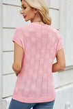 Checkered Round Neck Short Sleeve Knit Top - Trendsi - Flyclothing LLC