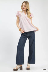 Umgee Ruffled Sleeve Textured Blouse - Trendsi - Flyclothing LLC