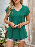 Casual V-Neck Pleated Front T-Shirt - Trendsi - Flyclothing LLC