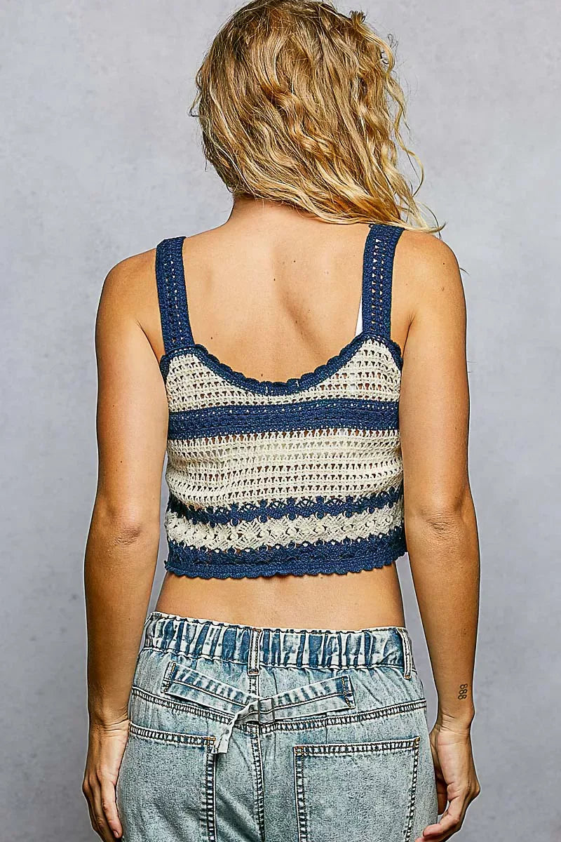 POL Floral Embroidered Cropped Crochet Cami with Scalloped Hem - Trendsi - Flyclothing LLC