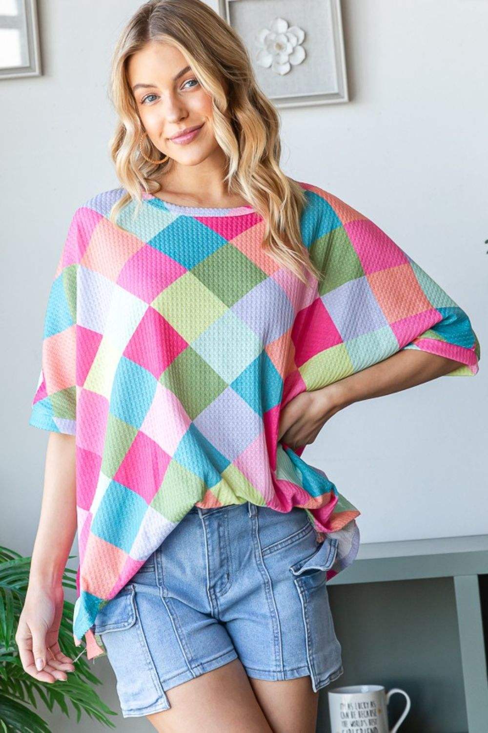 HOPELY Color Block Waffle Oversized T-Shirt - Trendsi - Flyclothing LLC