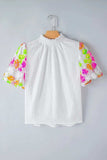 Sequin Flower Mock Neck Half Sleeve Blouse - Trendsi - Flyclothing LLC