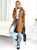 Full Size Zip Up Longline Hooded Outerwear Plus Size - Trendsi - Flyclothing LLC