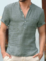 Men's Full Size Half Button Short Sleeve Polo Plus Size - Trendsi - Flyclothing LLC