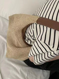 Woven Straw Handbag with Leather Strap - Trendsi - Flyclothing LLC