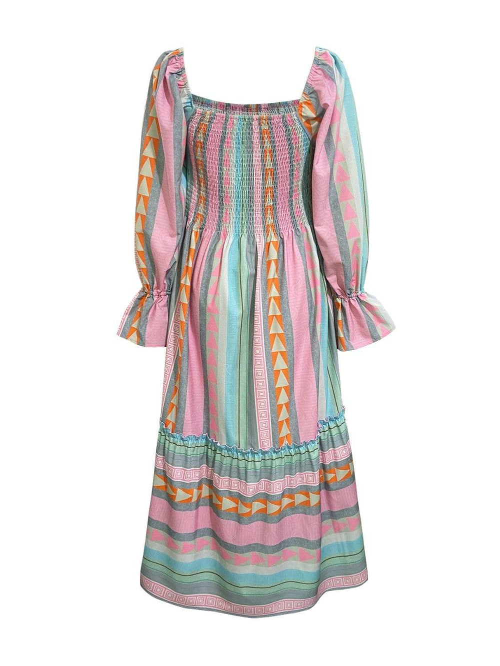 Ruffled Striped Long Sleeve Dress - Trendsi - Flyclothing LLC