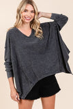 Mittoshop Mineral Wash V-Neck Long Sleeve Oversized Top - Trendsi