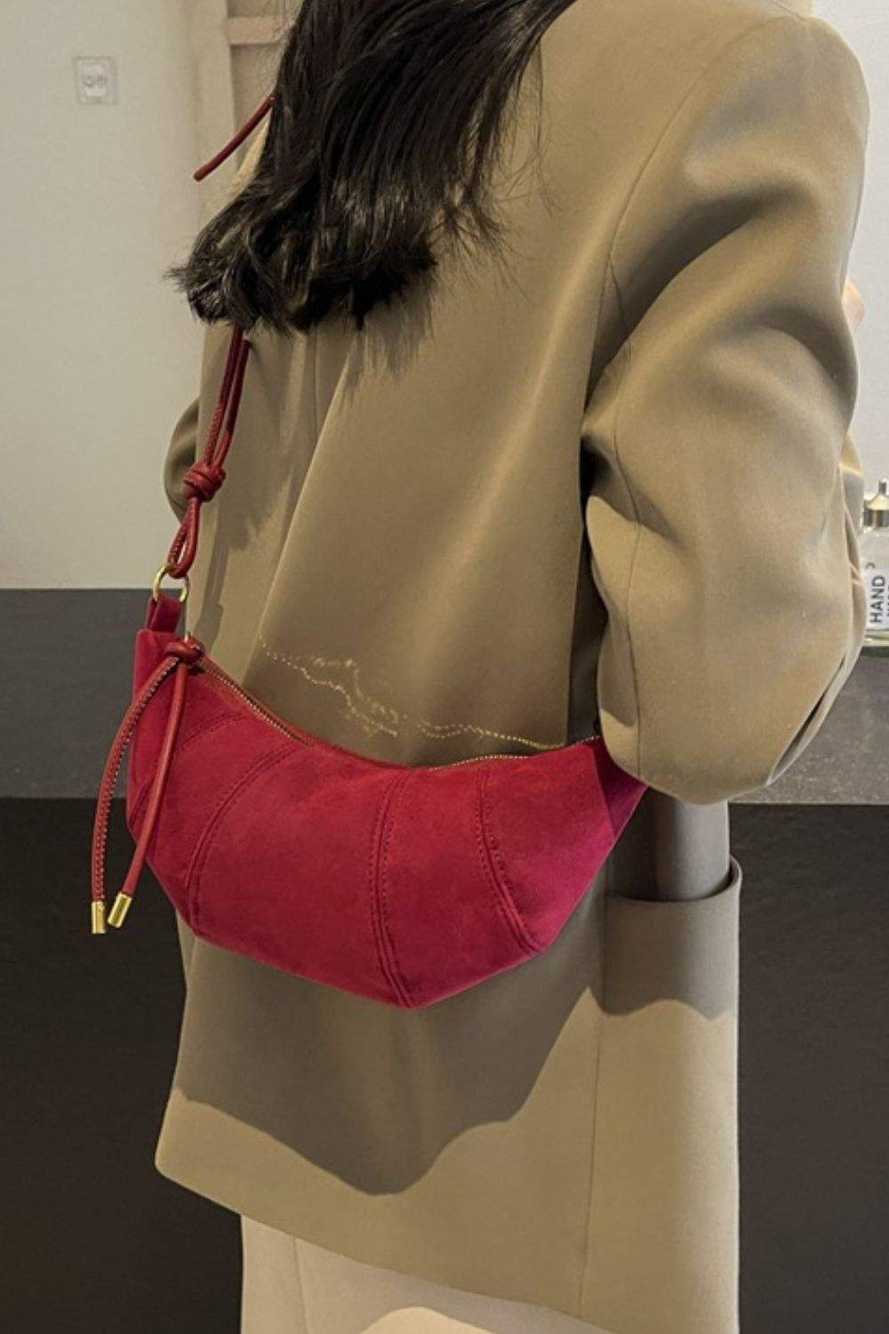 PU Leather Strap Suede Shoulder Bag - Trendsi - Flyclothing LLC