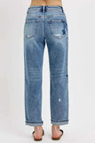 RISEN Full Size Mid Rise Boyfriend Star Shadow Detail Cuffed Jeans Plus Size - Trendsi - Flyclothing LLC