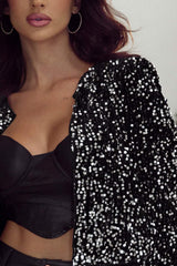 Sequin Open Front Long Sleeve Jacket - Trendsi - Flyclothing LLC