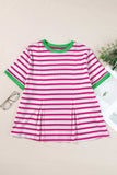 Striped Round Neck Short Sleeve T-Shirt - Trendsi - Flyclothing LLC