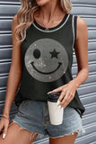 Rhinestone Smile Face Round Neck Tank - Trendsi - Flyclothing LLC