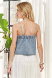 ADORA Front Pleated Washed Denim Crop Top - Trendsi - Flyclothing LLC