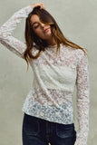 SO ME Lace Long Sleeve 3d Effect Floral Layering Top - Trendsi - Flyclothing LLC