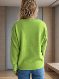 V-Neck Dropped Shoulder Long Sleeve Sweater - Trendsi - Flyclothing LLC