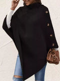 Button-Decor Turtleneck Poncho Pullover - Trendsi - Flyclothing LLC