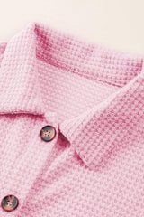 Waffle-Knit Collared Neck Long Sleeve Shirt - Trendsi - Flyclothing LLC