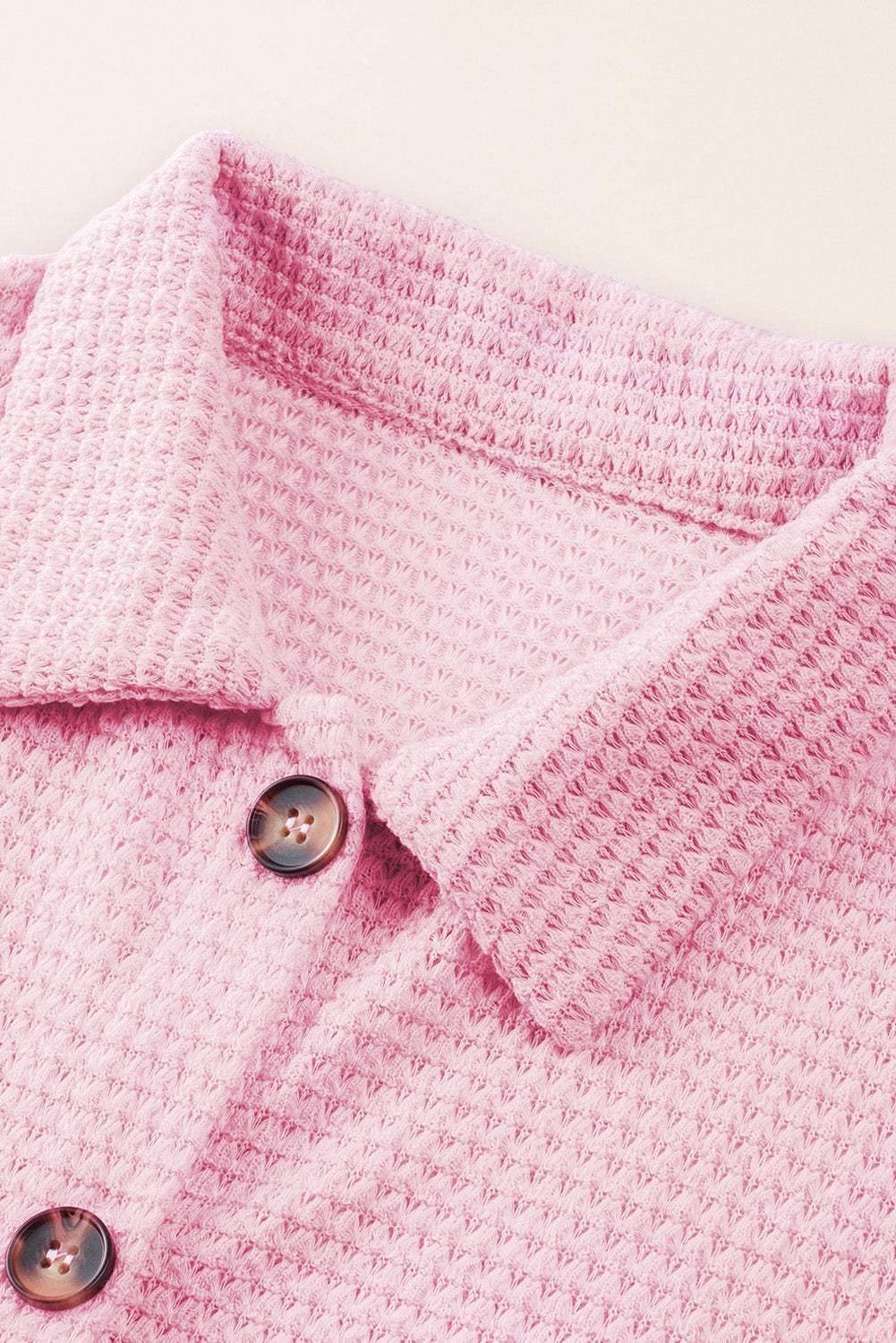 Waffle-Knit Collared Neck Long Sleeve Shirt - Trendsi - Flyclothing LLC