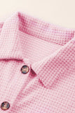 Waffle-Knit Collared Neck Long Sleeve Shirt - Trendsi - Flyclothing LLC