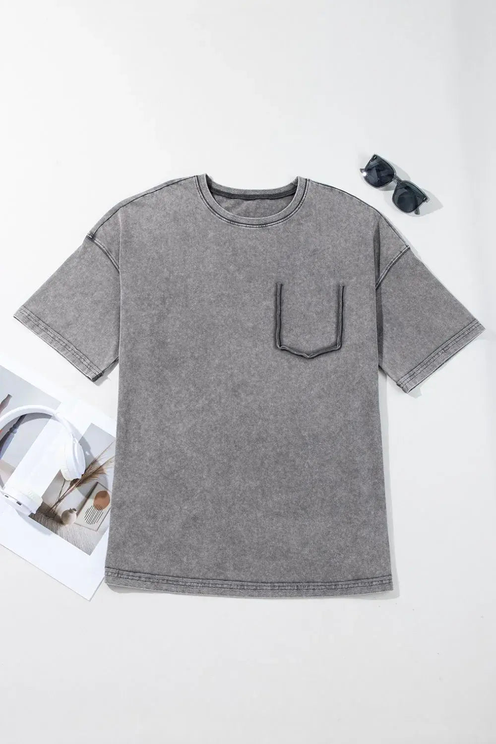 Mineral Wash Half Sleeve Vintage T Shirt - Trendsi - Flyclothing LLC