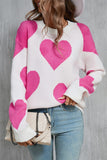 Angel Wings Contrast Heart Dropped Shoulder Long Sleeve Sweater - Trendsi