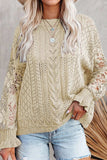 Openwork Round Neck Long Sleeve Sweater - Trendsi - Flyclothing LLC