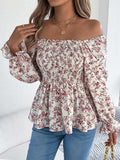 Floral Square Neck Flounce Sleeve Blouse - Trendsi - Flyclothing LLC