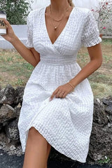 Textured Surplice Short Sleeve Dress - Trendsi - Flyclothing LLC