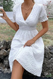 Textured Surplice Short Sleeve Dress - Trendsi
