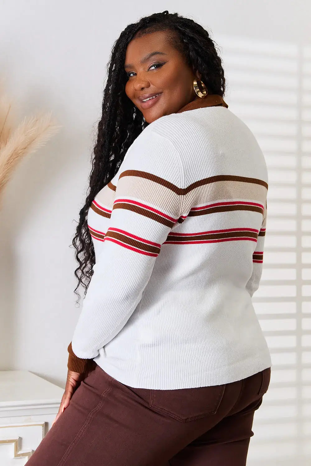 Basic Bae Striped Collared Neck Rib-Knit Top - ShopBasicbae - Flyclothing LLC