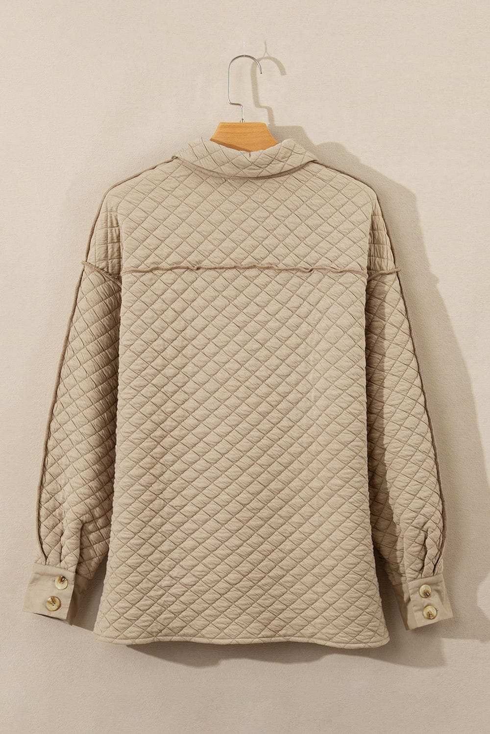 Exposed Seam Collared Neck Button Up Shacket - Trendsi - Flyclothing LLC