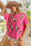 BiBi Game Day Sequins Patched Half Sleeves Top - Trendsi - Flyclothing LLC