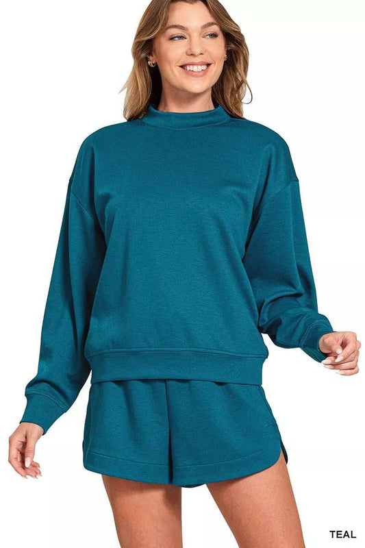 Zenana Scuba Long Sleeve Sweatshirt and Shorts Set - Trendsi - Flyclothing LLC