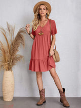 Full Size V-Neck Short Sleeve Dress - Trendsi - Flyclothing LLC