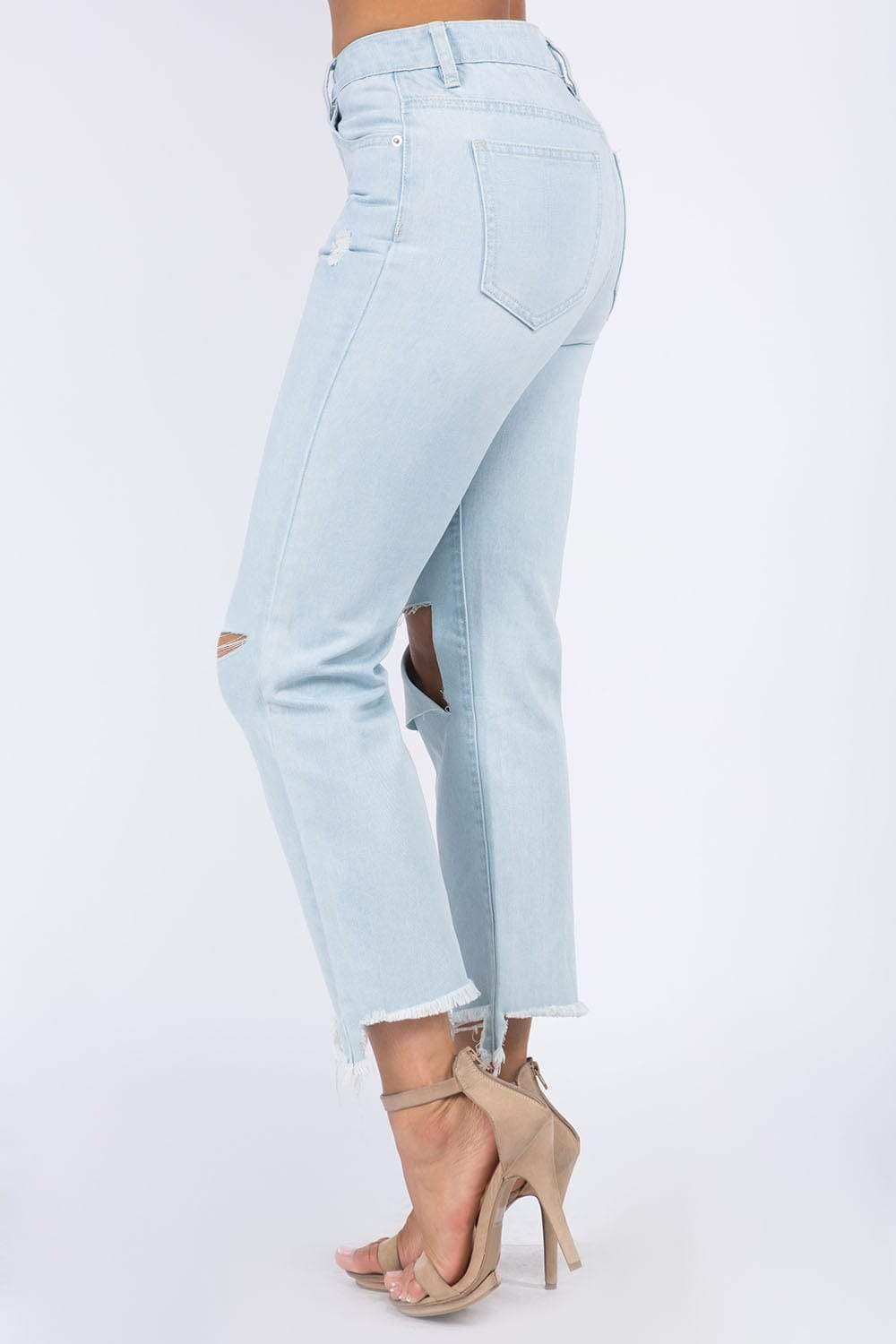 American Bazi High Waist Distressed Raw Hem Jeans - Trendsi - Flyclothing LLC