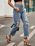 Distressed Raw Hem Jeans with Pockets - Trendsi - Flyclothing LLC
