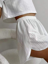Eyelet Round Neck Top and Shorts Set - Trendsi - Flyclothing LLC