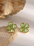 Stainless Steel Zircon Lucky Clover Earrings - Trendsi