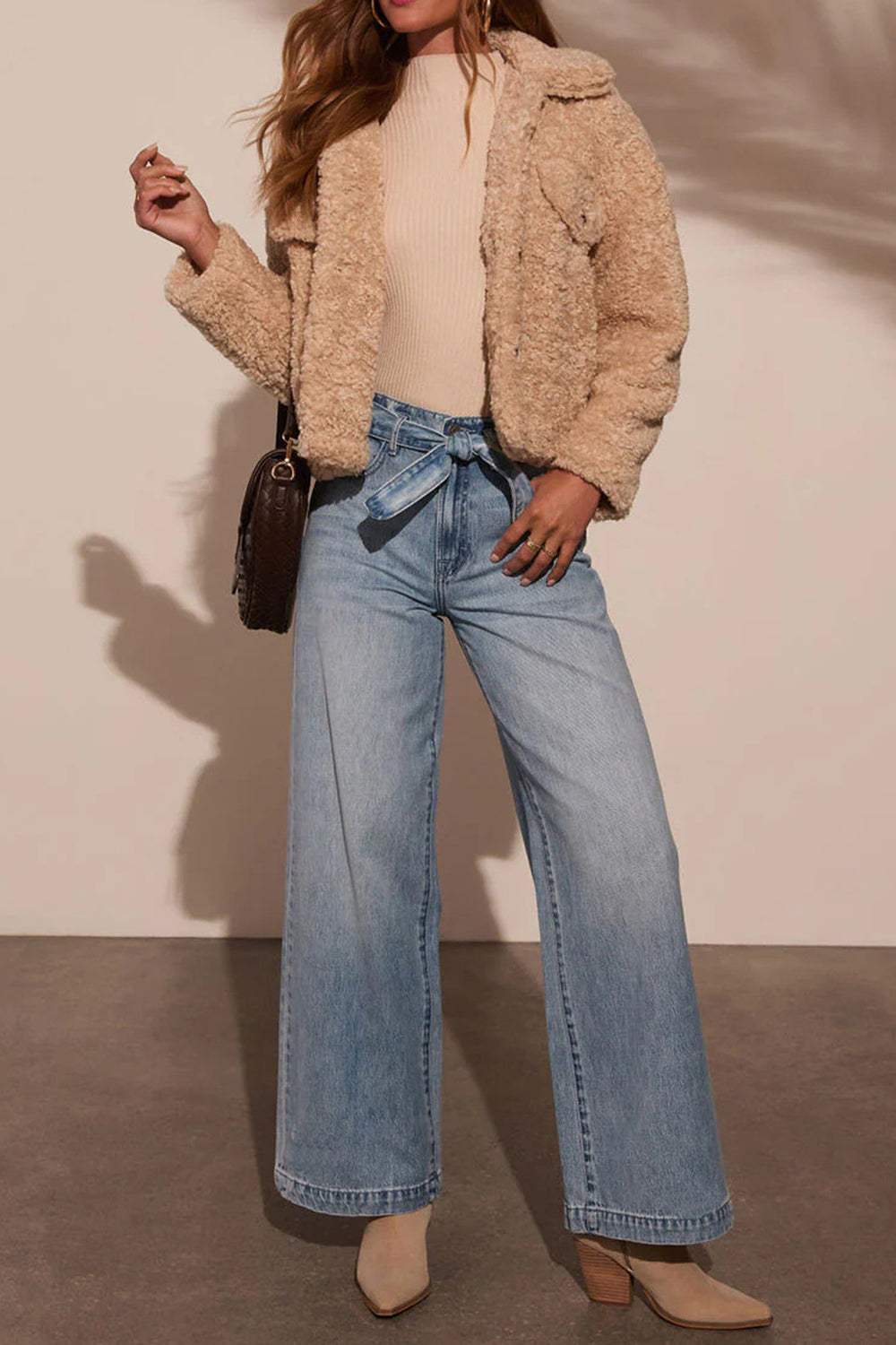 Tied Wide Leg Jeans with Pockets - Trendsi - Flyclothing LLC