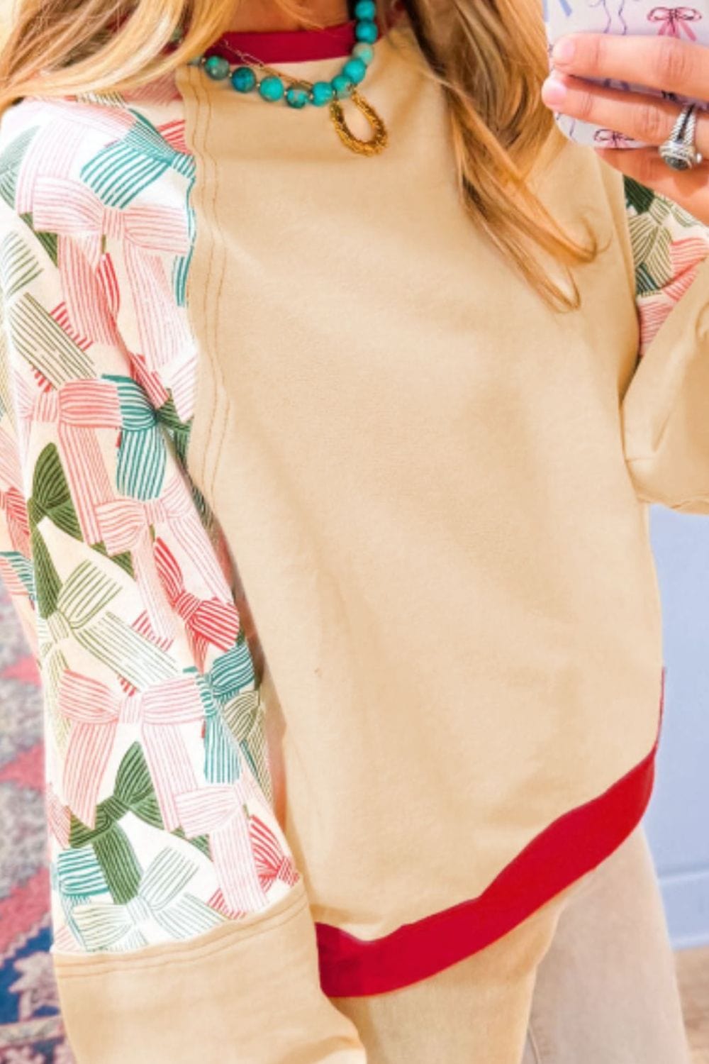 Printed Round Neck Long Sleeve Sweatshirt - Trendsi