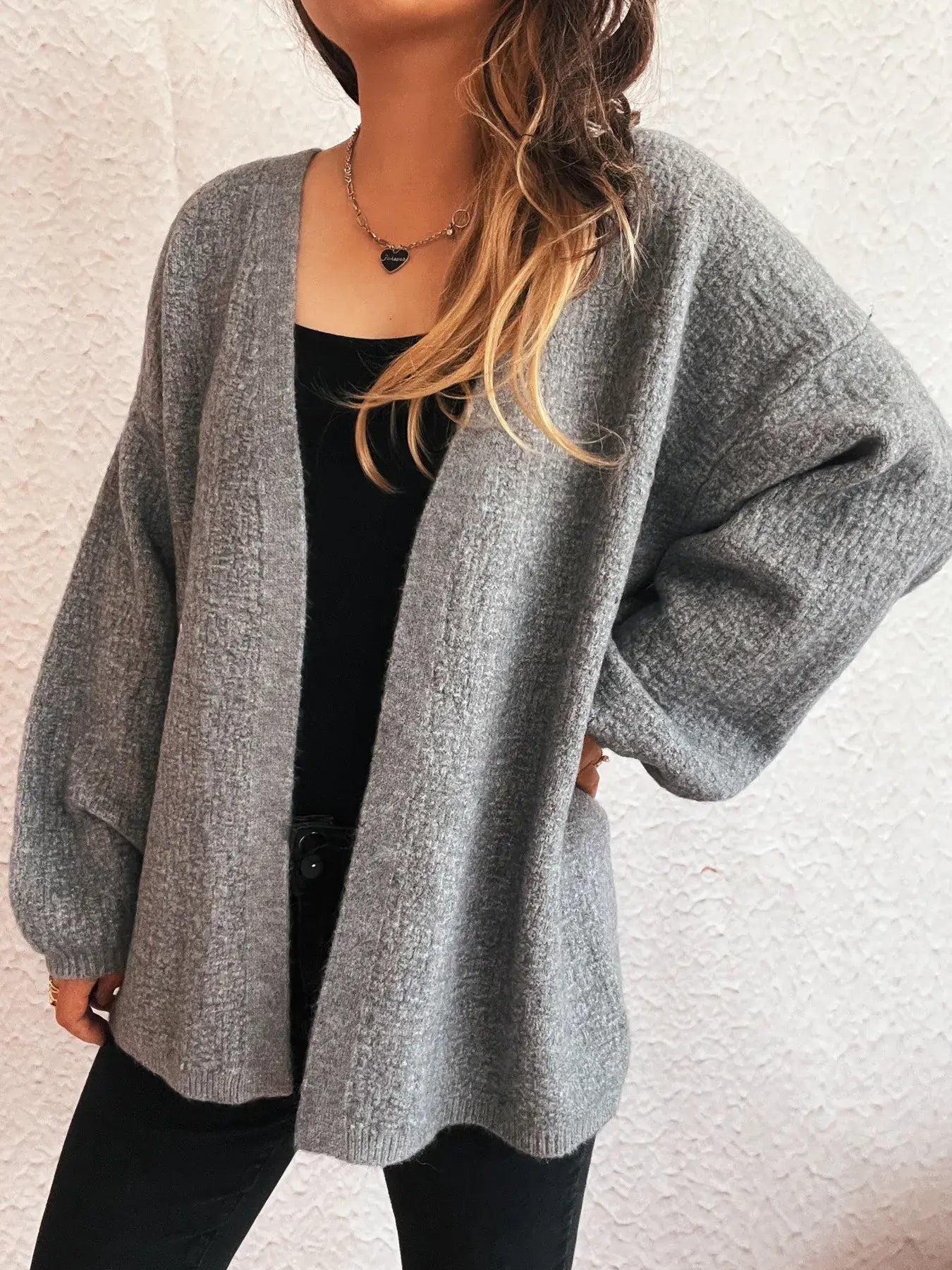 Open Front Long Sleeve Cardigan - Trendsi - Flyclothing LLC