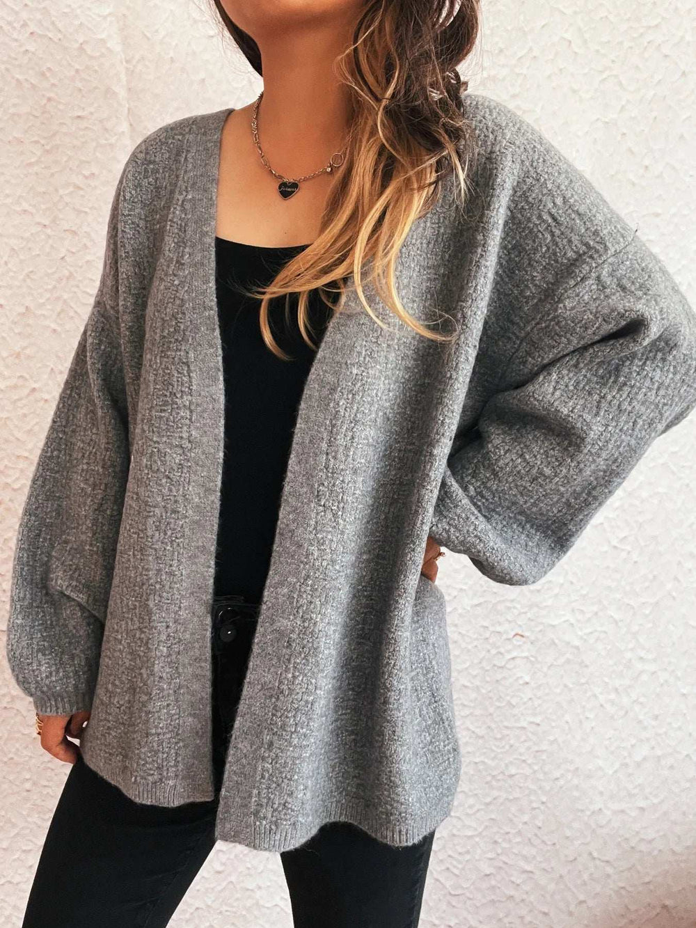 Open Front Long Sleeve Cardigan - Trendsi - Flyclothing LLC