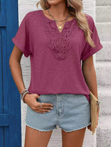 Lace Trim Short Sleeve T-Shirt - Trendsi - Flyclothing LLC