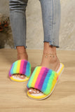 Color Block Open Toe Faux Fur PVC Slippers - Trendsi